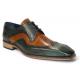 Duca Di Matiste "Saranno" Green/Cognac Genuine Italian Calf Leather Lace-Up Dress Shoes.